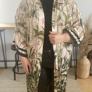 Plus Size Curve Longline Tropical Kimono Cover Up